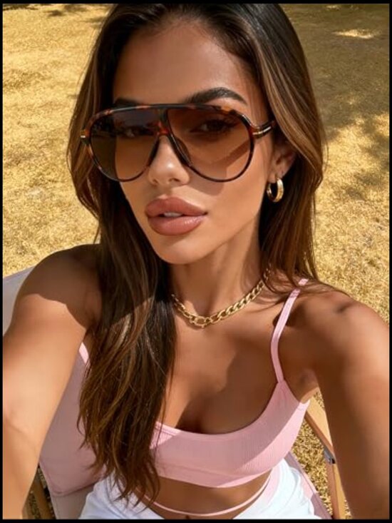 Oversized Aviator Sunglasses Retro Vintage UV400 Protection Polycarbonate main image 4